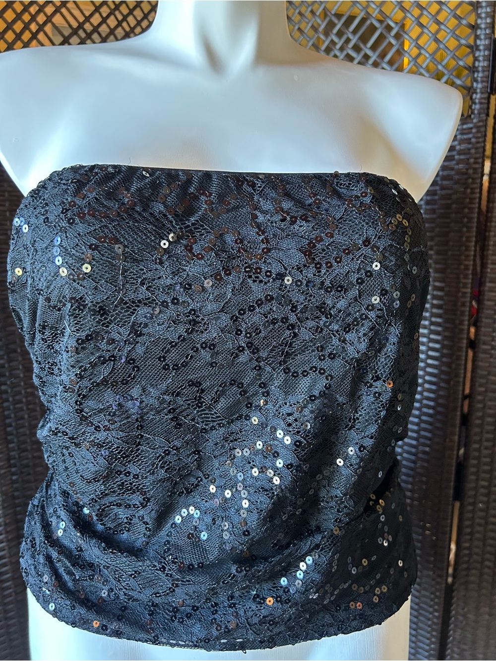 Wild Fable Black Lace Sequin Strapless Top